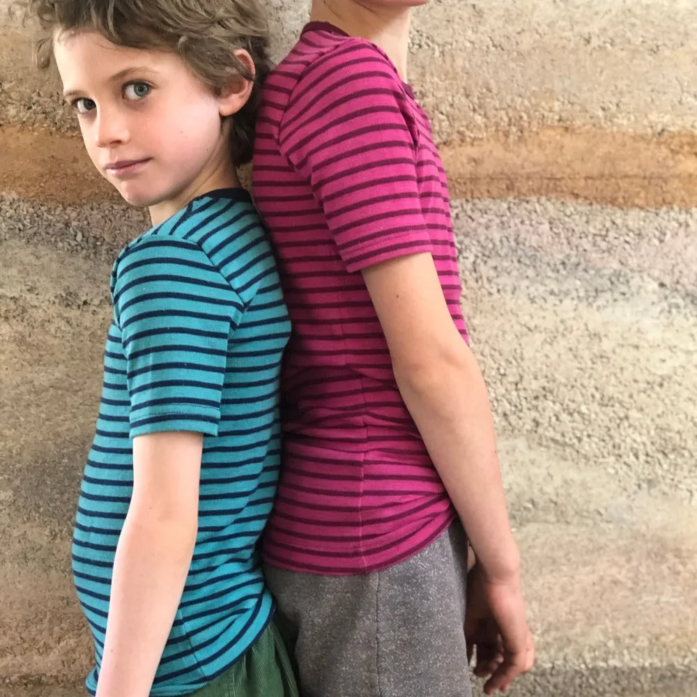 Child's Merino/Silk T-Shirt - Retro Rainbow Stripes (1-16y)