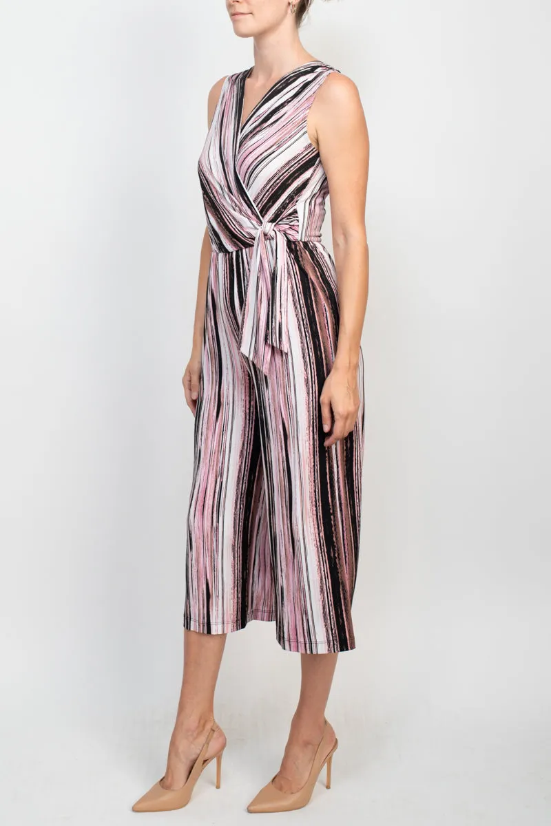 Connected Apparel Surplice Neck Tie Side Multi Print ITY Jumpsuit