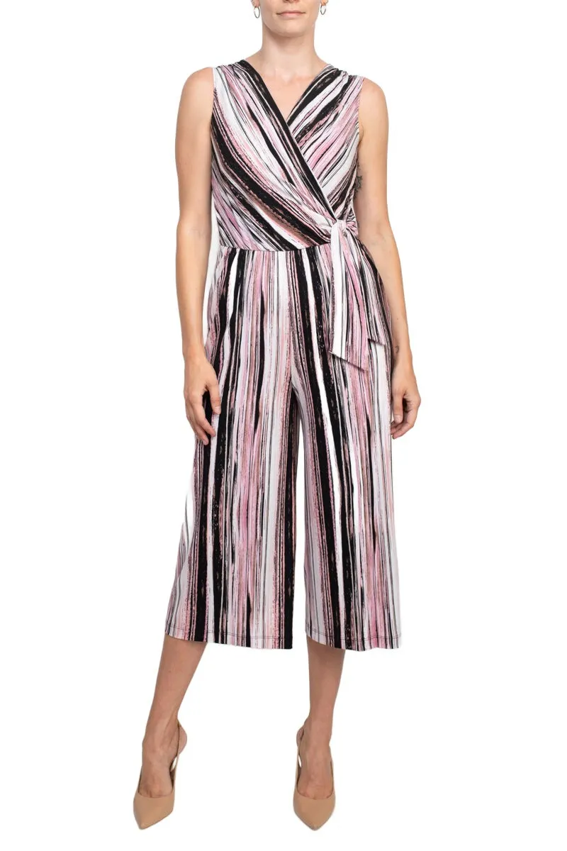 Connected Apparel Surplice Neck Tie Side Multi Print ITY Jumpsuit