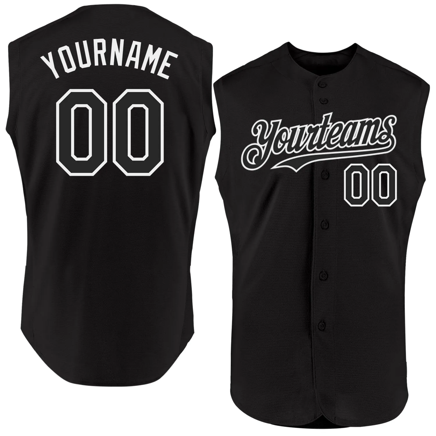 Custom Black White Authentic Sleeveless Baseball Jersey