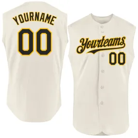 Custom Cream Black-Gold Authentic Sleeveless Baseball Jersey