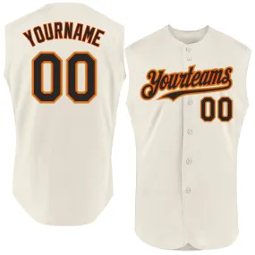 Custom Cream Black Orange-Old Gold Authentic Sleeveless Baseball Jersey