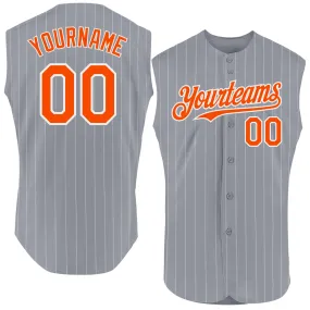 Custom Gray White Pinstripe Orange Authentic Sleeveless Baseball Jersey