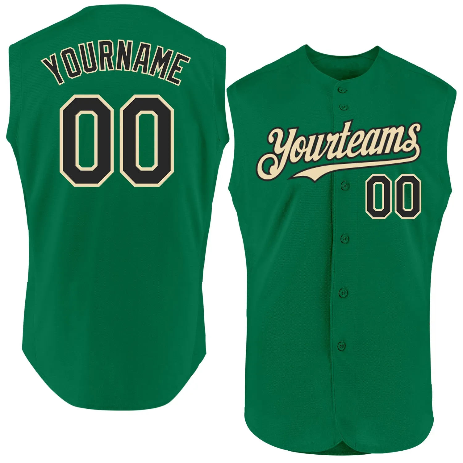 Custom Kelly Green Black-Cream Authentic Sleeveless Baseball Jersey