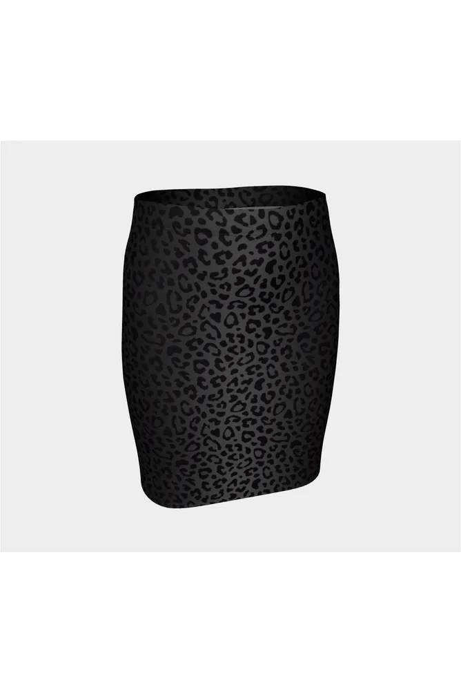 Dark Gray Leopard Print Fitted Skirt