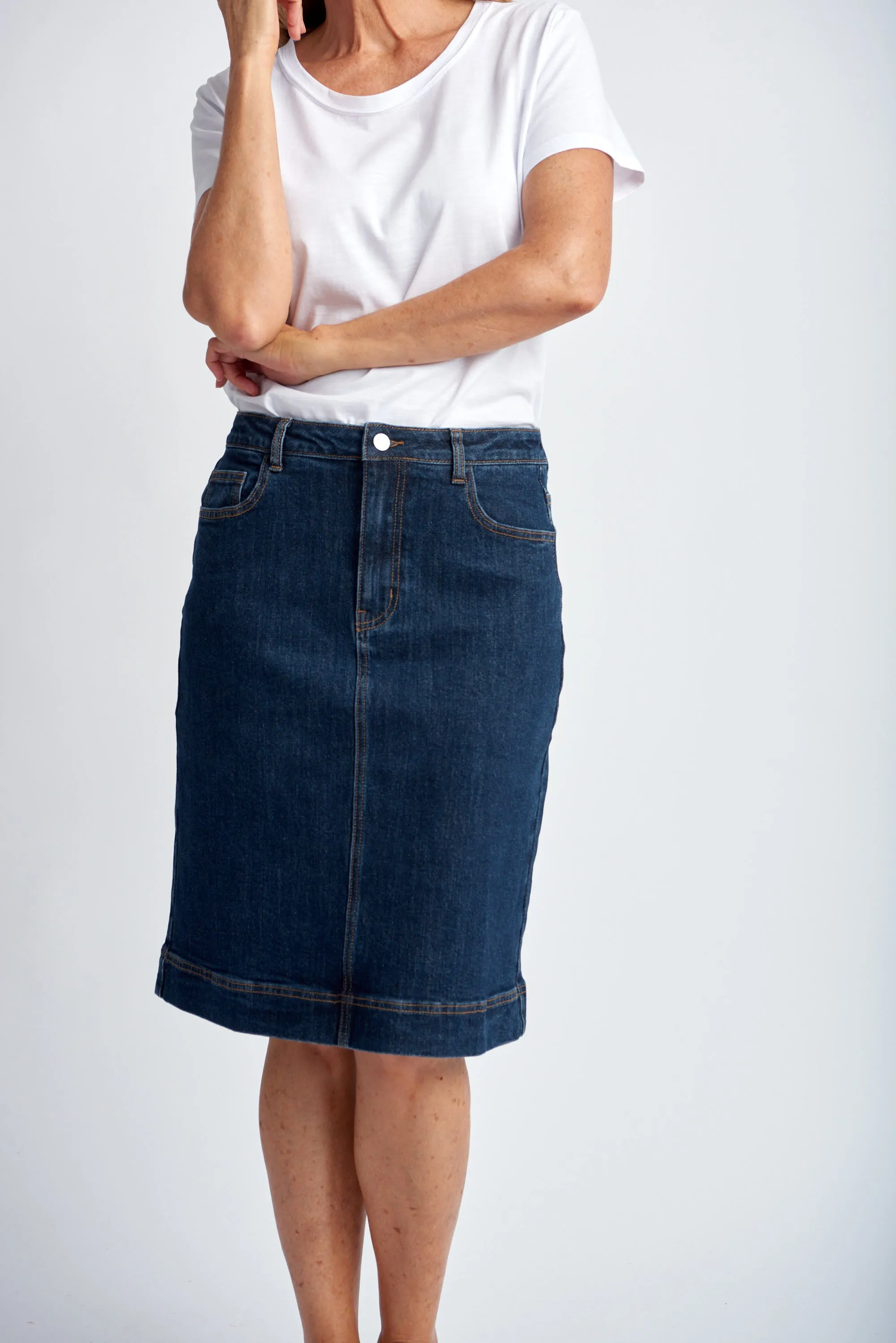 Denim Knee Length Skirt Indigo Blue