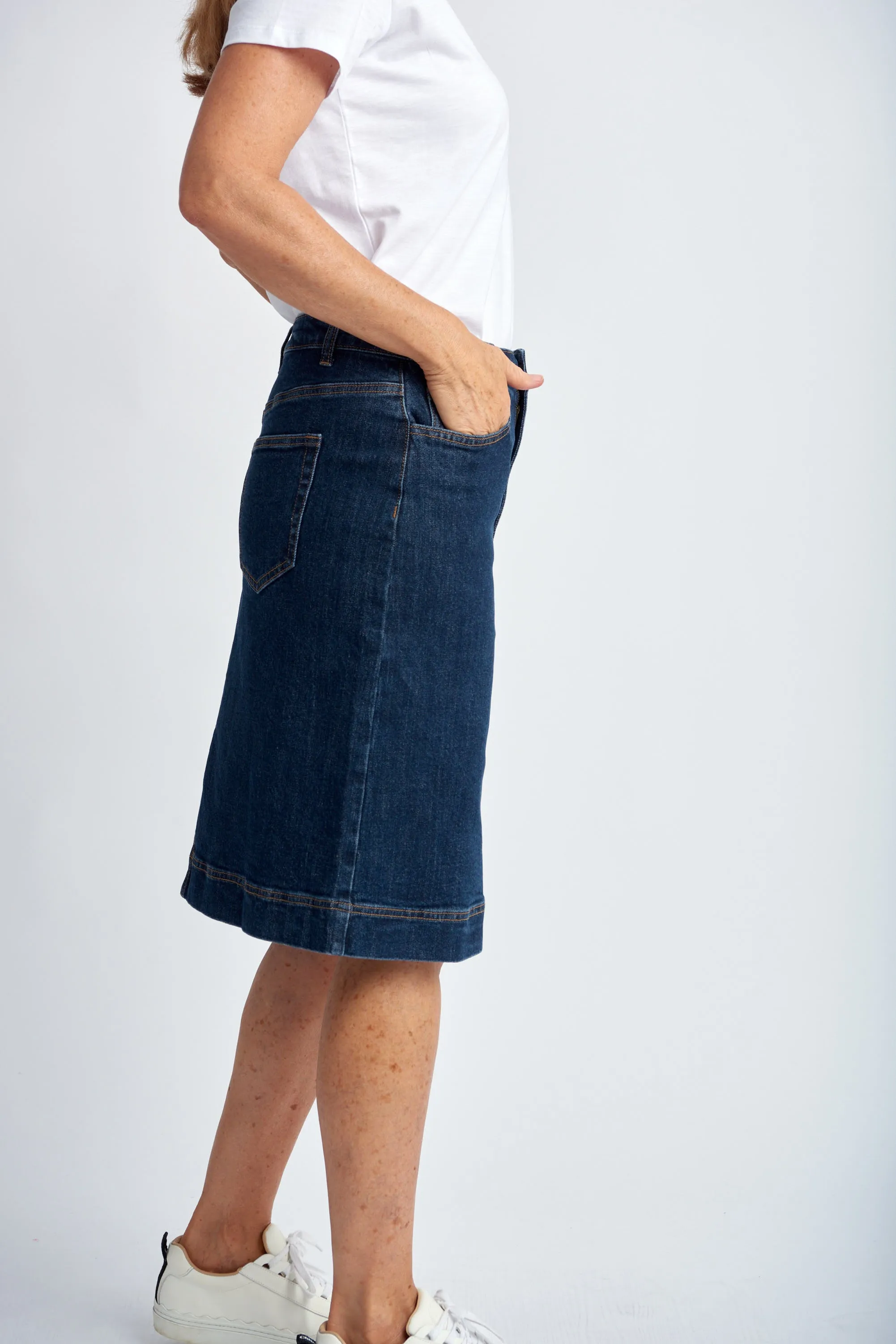 Denim Knee Length Skirt Indigo Blue