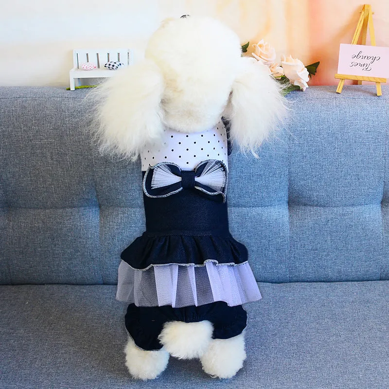 Denim Skirt, Bow Princess Mesh Tutu Dog Skirt