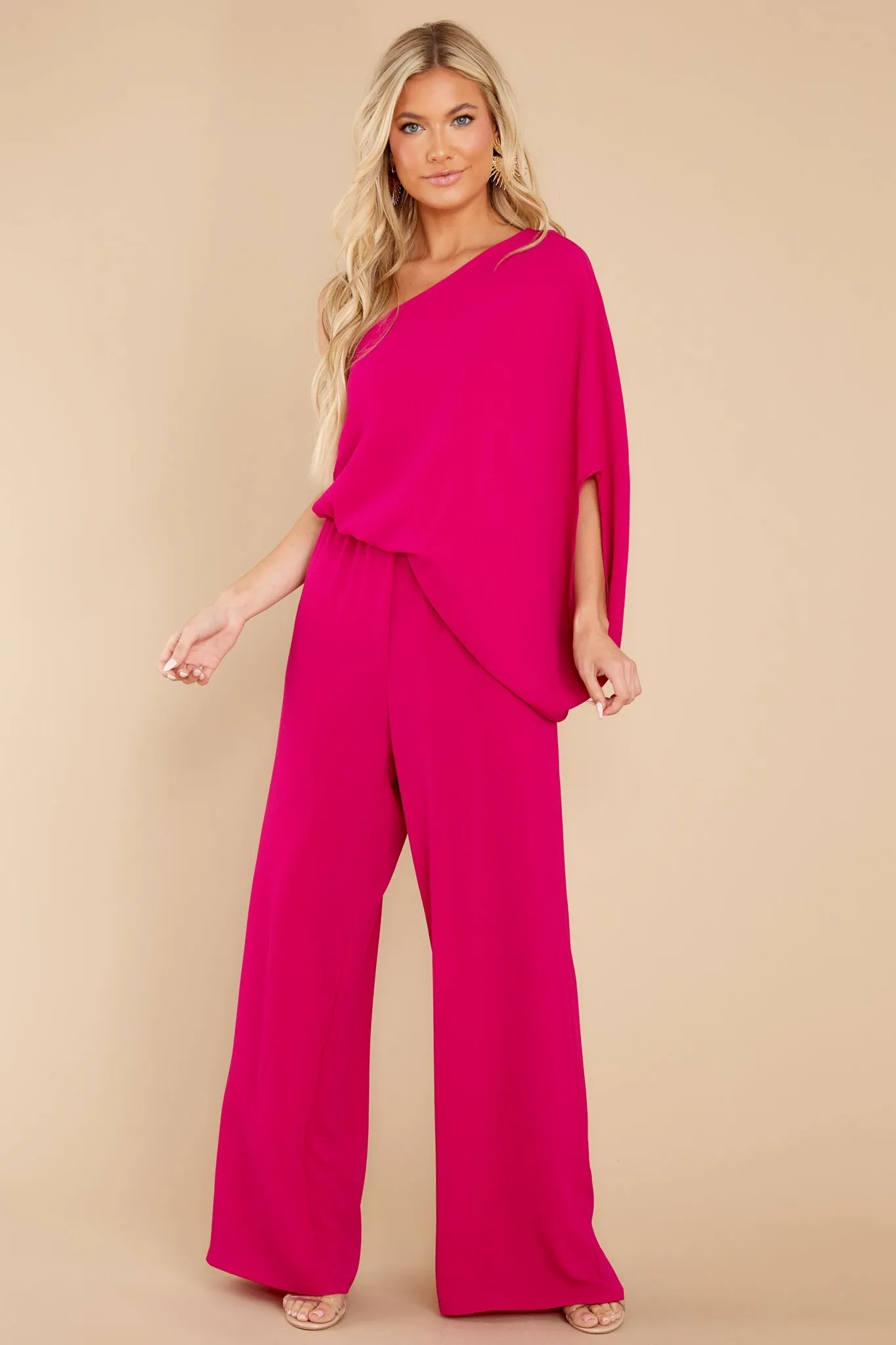 Dreaming Of New Fuchsia One Shoulder Jumpsuit