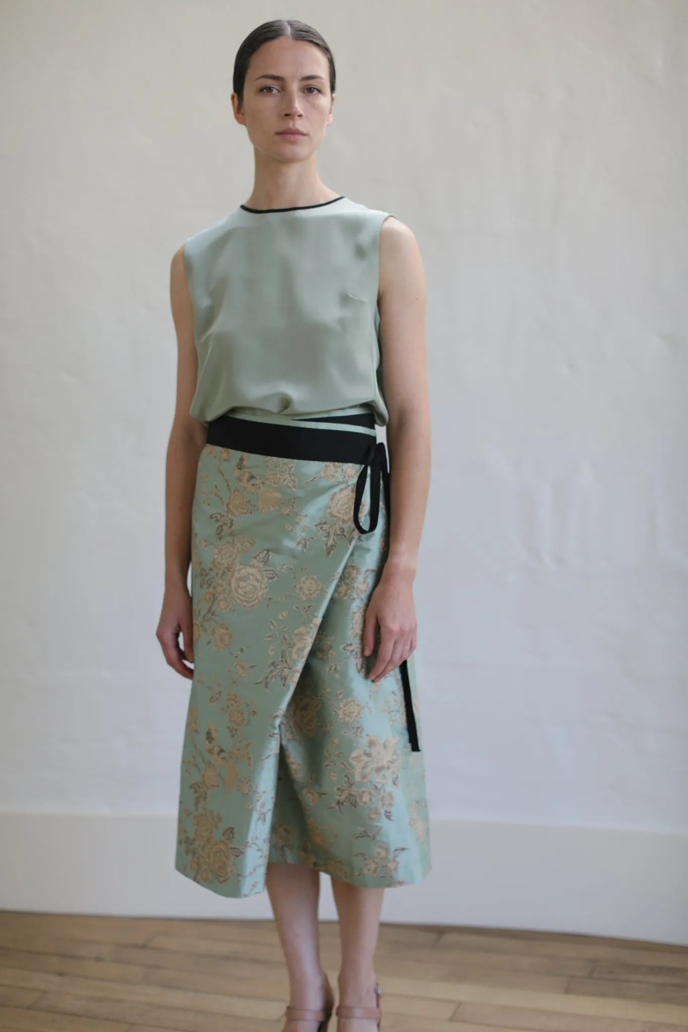 Dupioni Petal Wrap Skirt | Jade