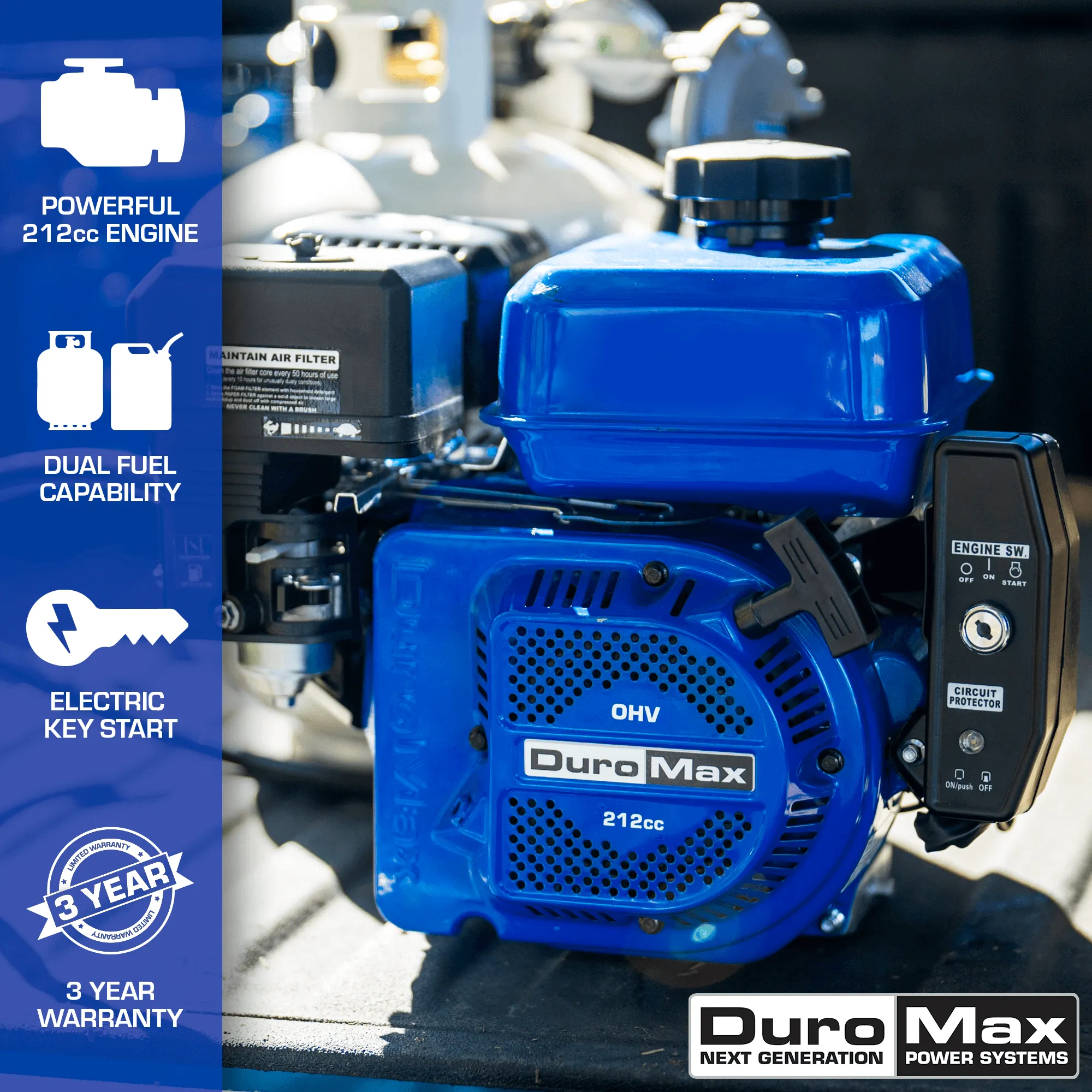 DuroMax XP7HPX 212cc 3/4" Shaft Recoil/Electric Start Horizontal Dual Fuel Engine