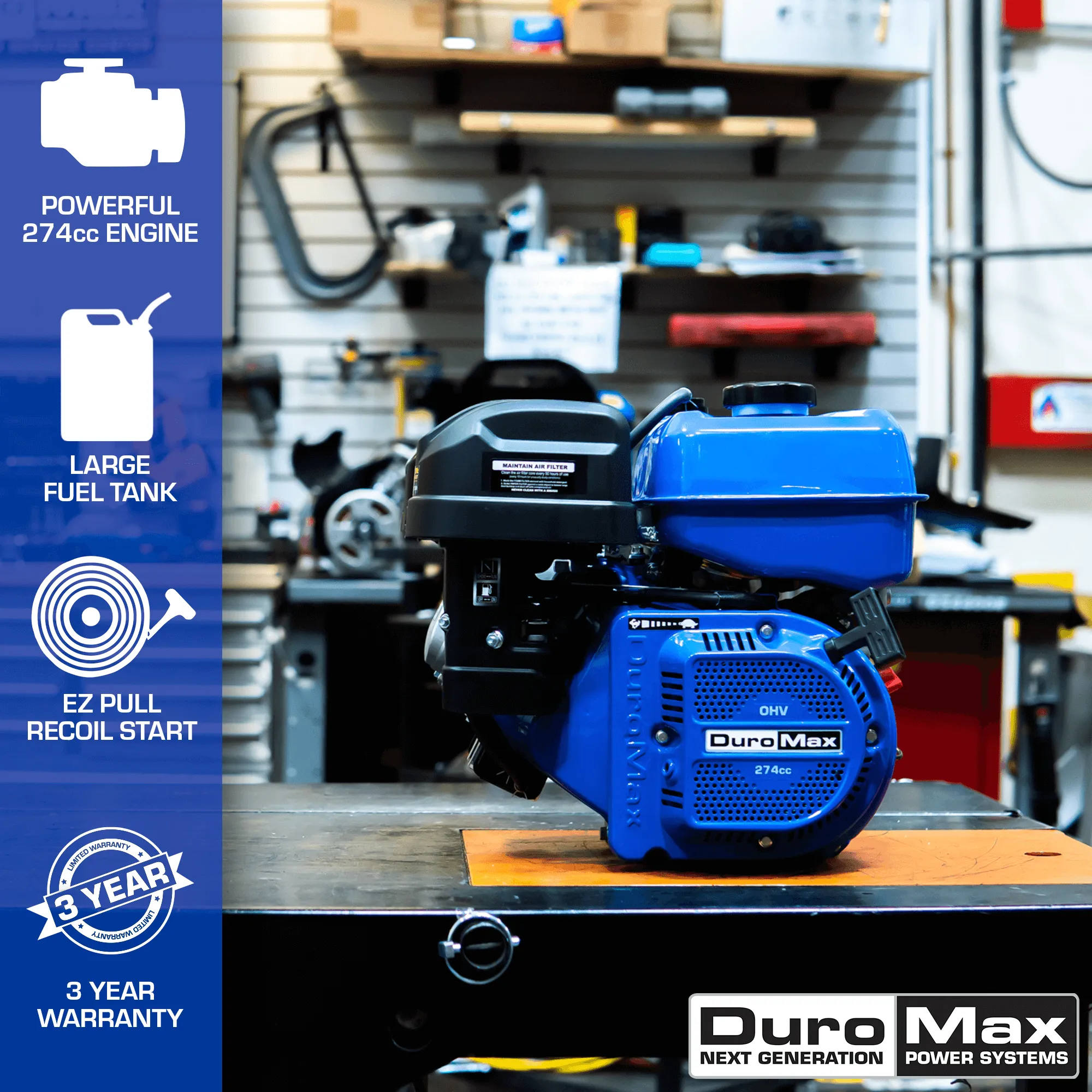 DuroMax XP9HP 274cc 25mm Shaft Recoil Start Gasoline Engine