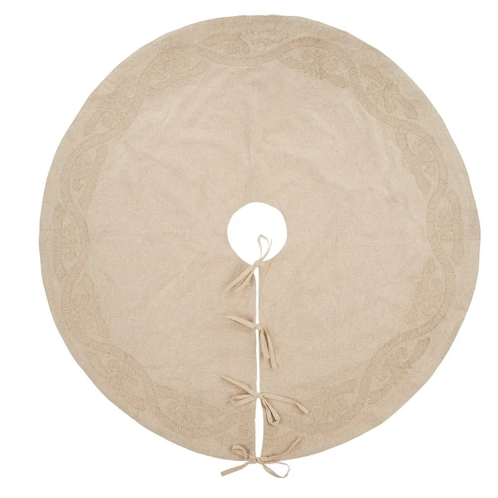 Embroidered Natural Cotton & Linen Tree Skirt