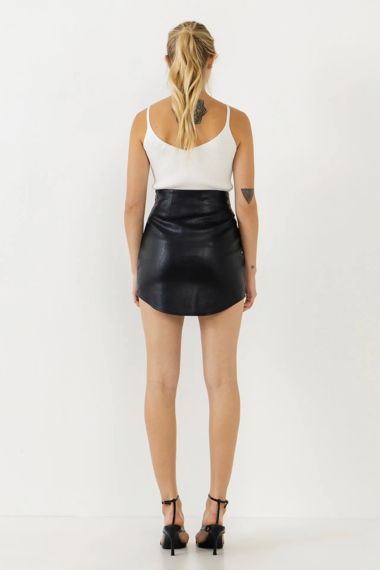 Endless Rose - Curved Mini Pleather Skirt