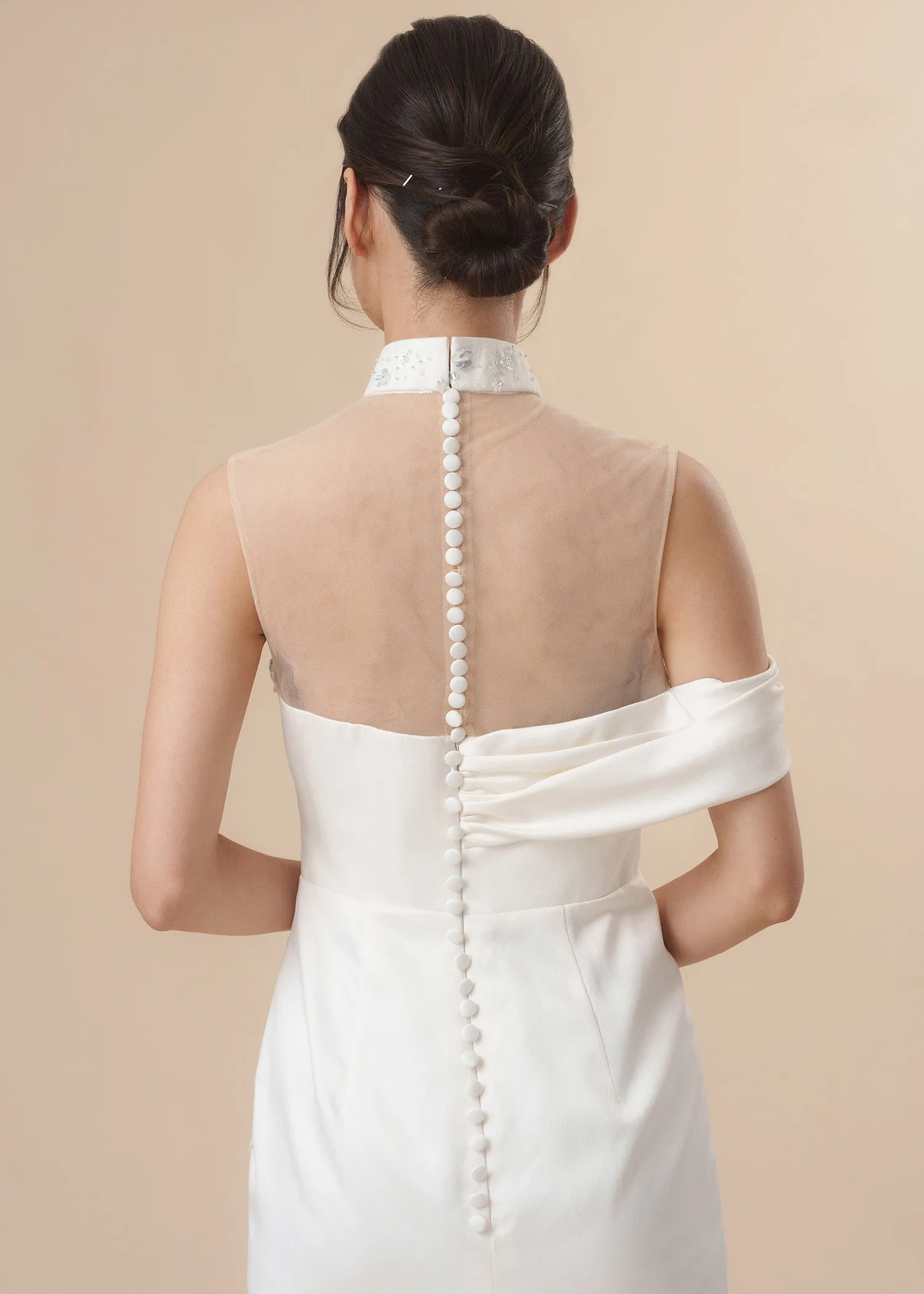 Ethereal Blossom Mini Bridal Qipao w Removable Skirt (RTW)