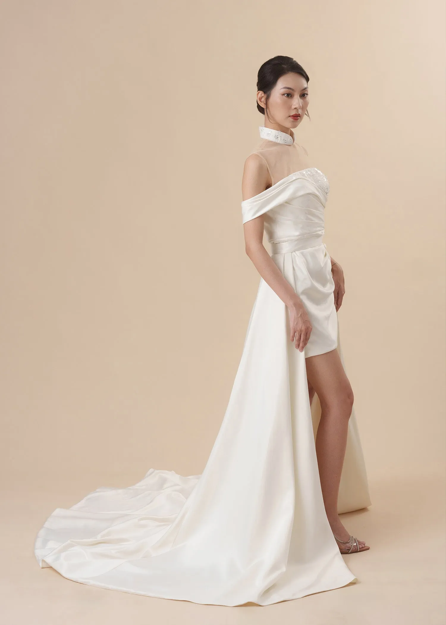 Ethereal Blossom Mini Bridal Qipao w Removable Skirt (RTW)