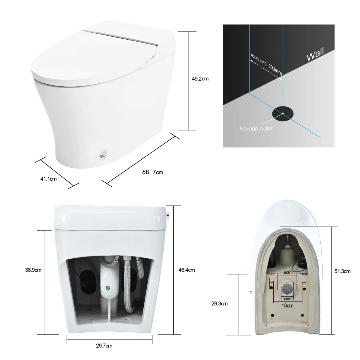 ExBrite Smart Toilet, Dual Flush 1-1.28 GPF, Tank less with Adjustable Temp Heated Seat, Foot sensor, Night Light,Power Outage Flushing