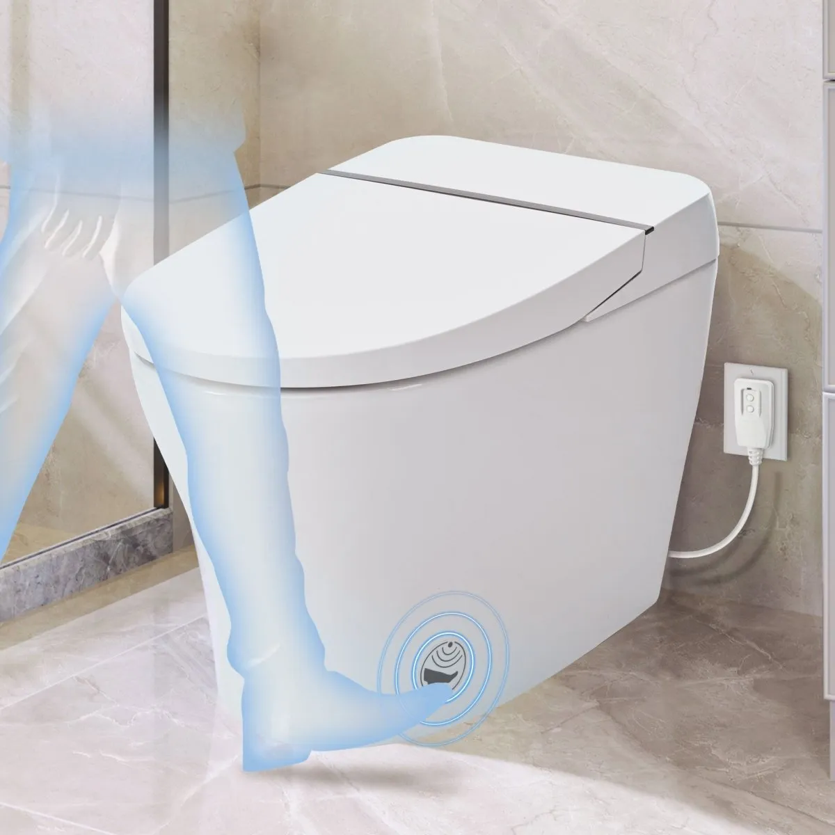 ExBrite Smart Toilet, Dual Flush 1-1.28 GPF, Tank less with Adjustable Temp Heated Seat, Foot sensor, Night Light,Power Outage Flushing