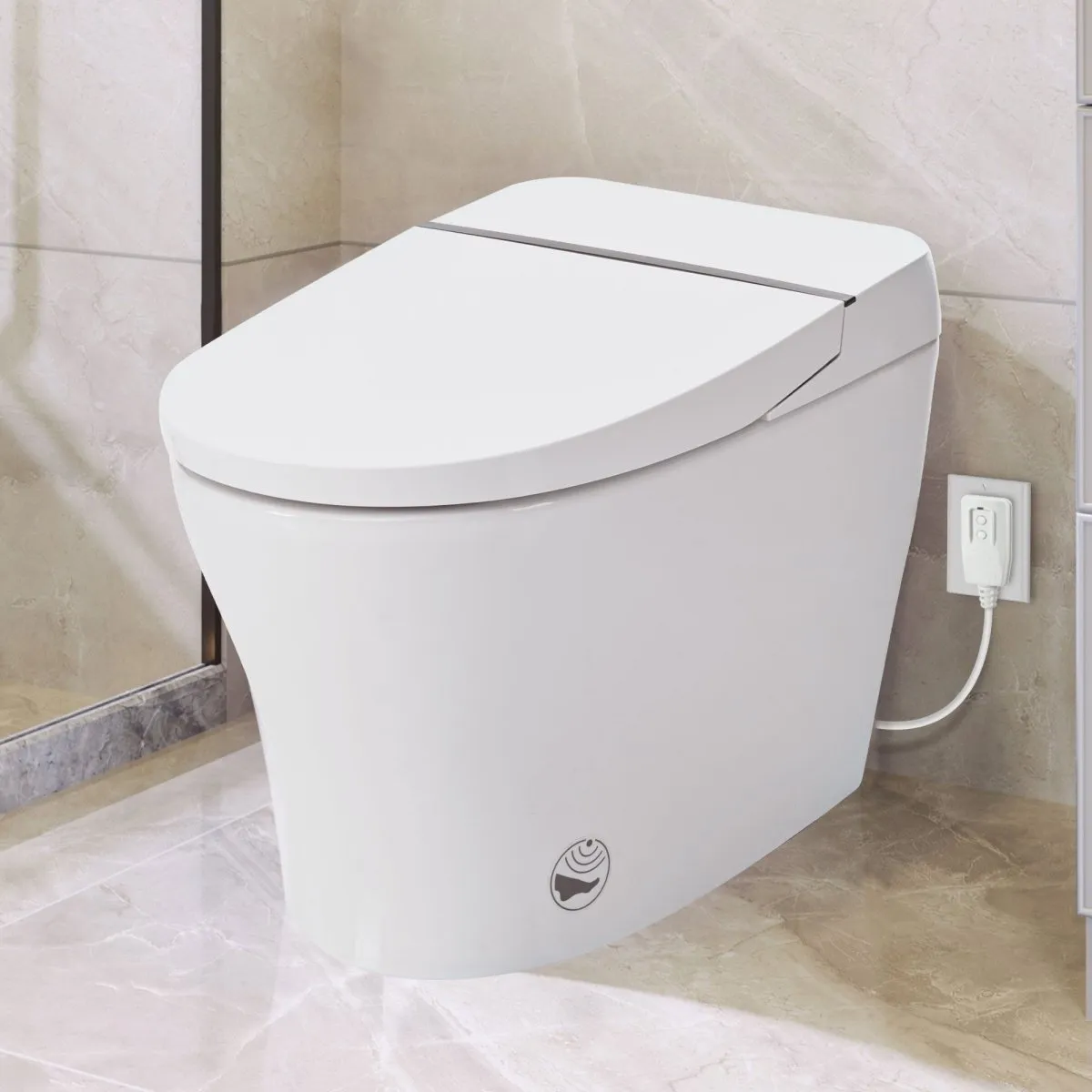 ExBrite Smart Toilet,Bidet with Self-Cleaning Nozzle,Dual Flush 1-1.28 GPF,Clear at room temperature,Knob Control,Power Outage Flushing,Soft Close