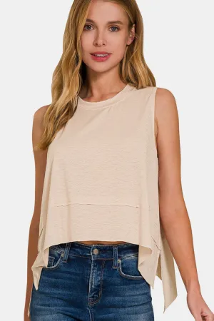 Exposed Seam Slit Round Neck Tank