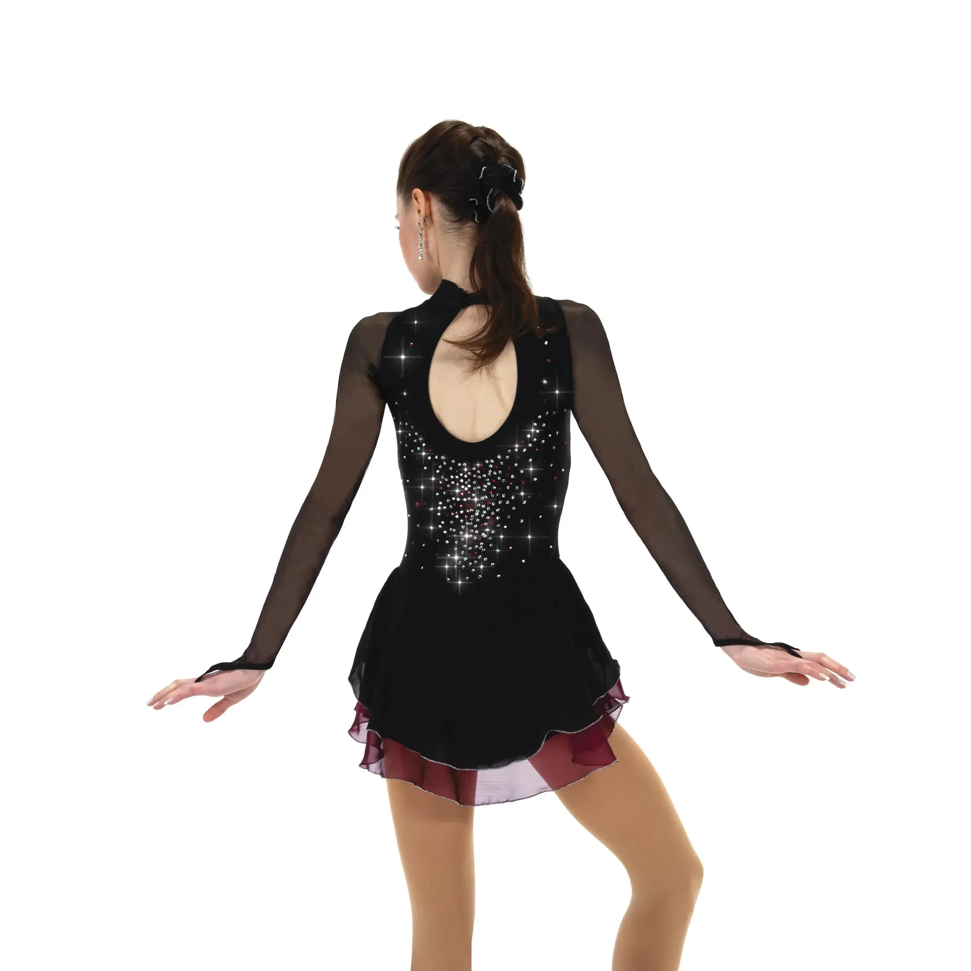 F24022R Competition Figure Skating Accent Skirt Dress CRYSTALLED - Garnet