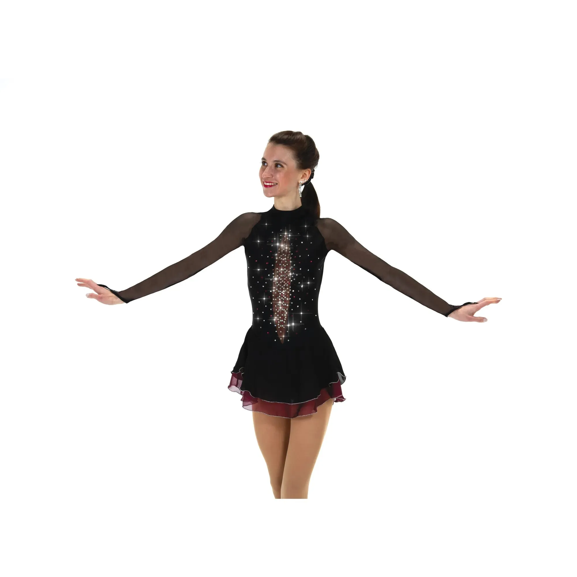 F24022R Competition Figure Skating Accent Skirt Dress CRYSTALLED - Garnet