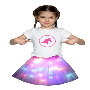 FancyDressWale Unicorn Pink Tutu LED Skirt and Top Birthday Dress for Girls-A4