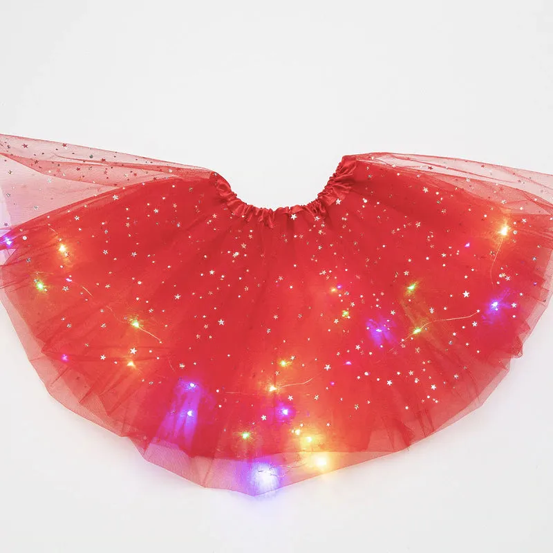 FancyDressWale Unicorn Red Tutu LED Skirt and Top Birthday Dress for Girls-B7