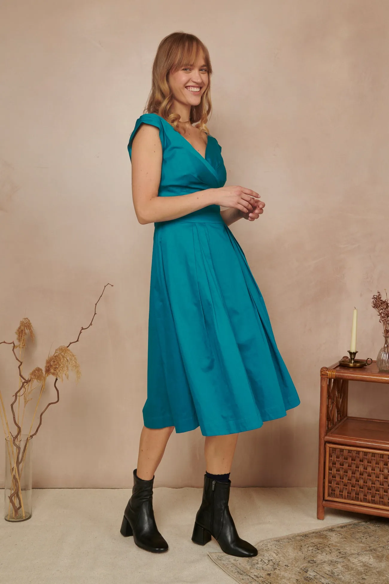 Florence Cotton Satin Blue Topaz Dress