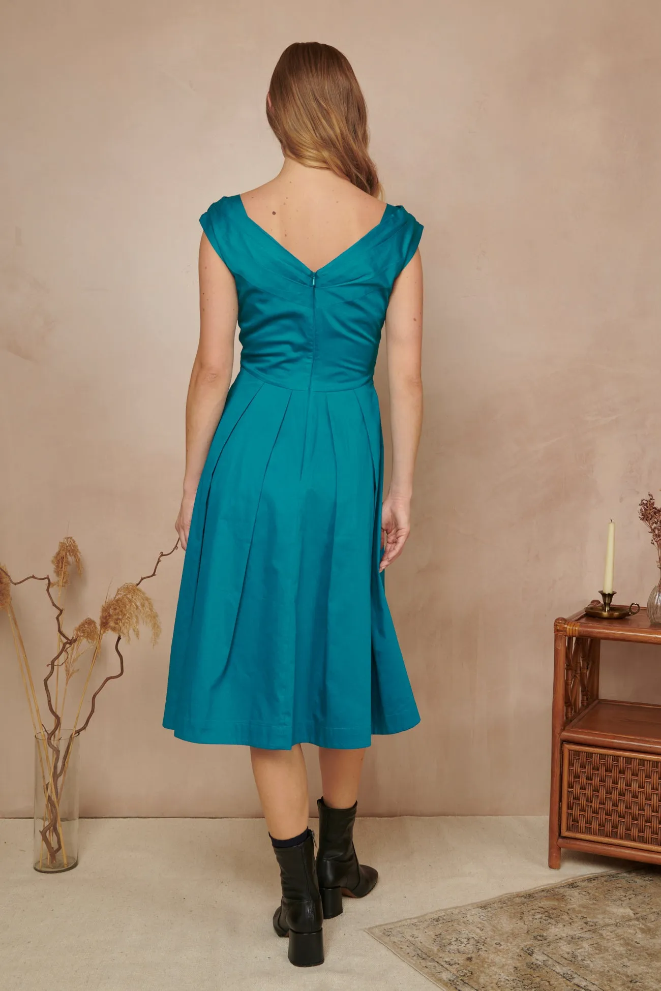 Florence Cotton Satin Blue Topaz Dress