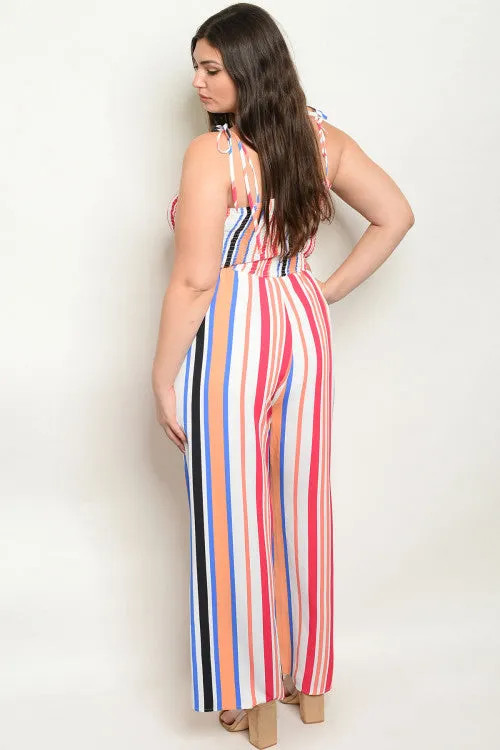 Fuschia Pink Striped Plus Size Jumpsuit