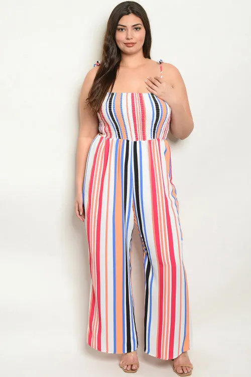 Fuschia Pink Striped Plus Size Jumpsuit