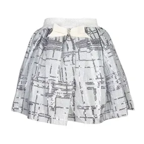 GIRLS SILVER SEQUIN FLARE SKIRT