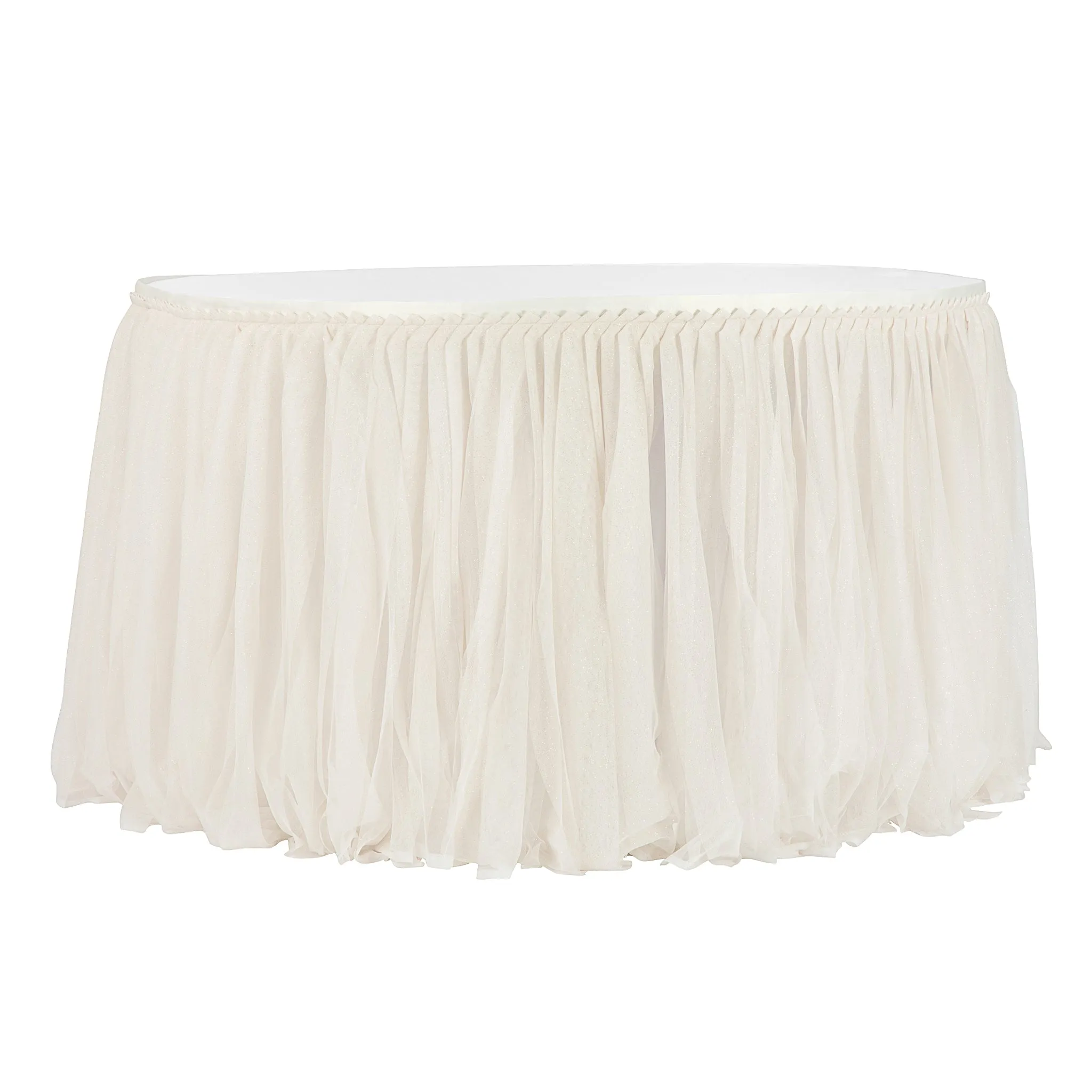 Glitter Tulle Tutu 14ft Table Skirt - Ivory