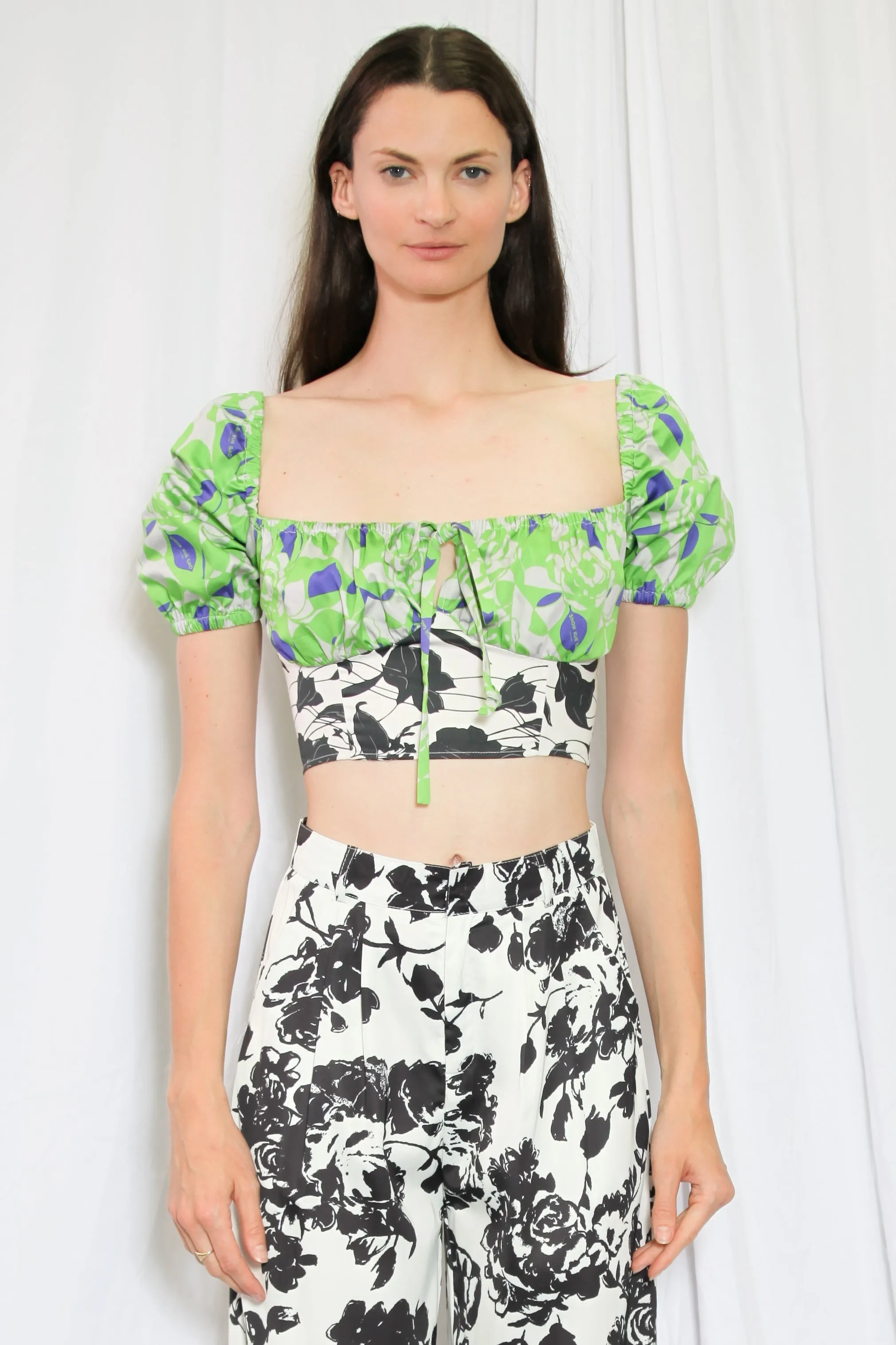 Green Floral Printed Milk Maid Top