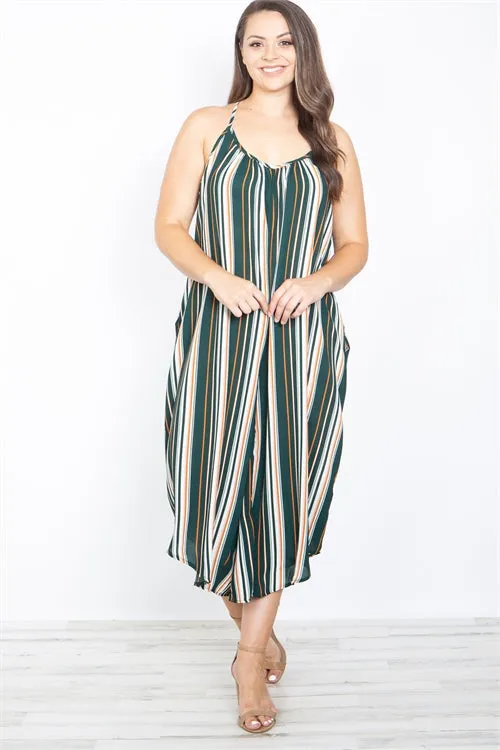 Green Stripe Plus Size Jumpsuit