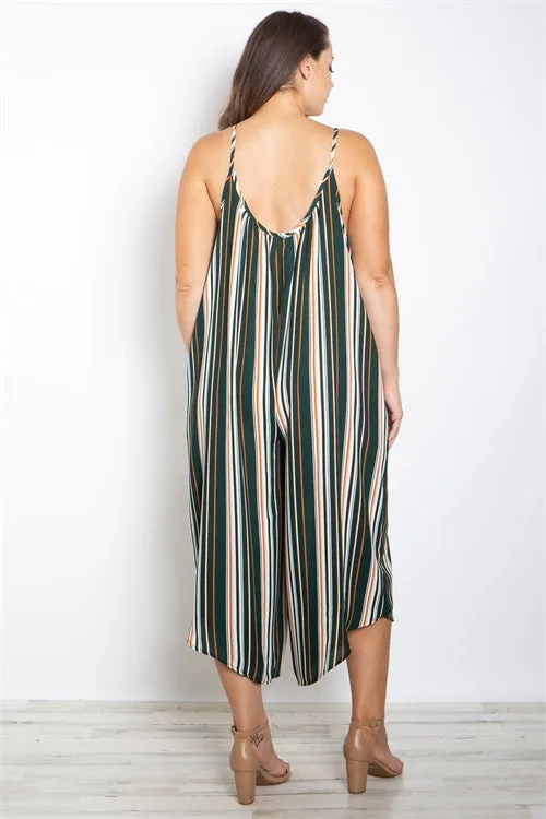 Green Stripe Plus Size Jumpsuit