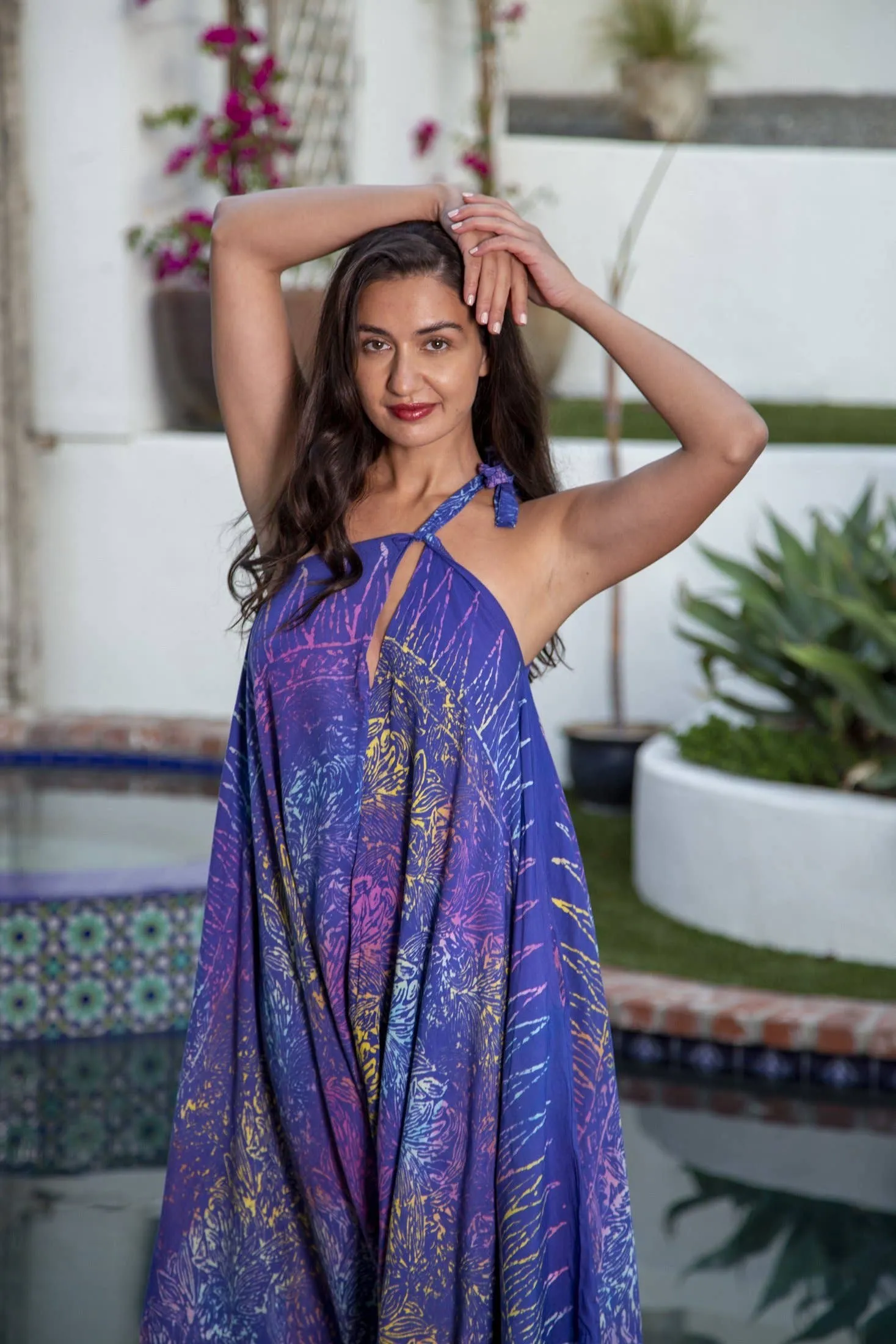 Gypsy Convertible Jumpsuit in Batik Periwinkle Rainbow Leaf