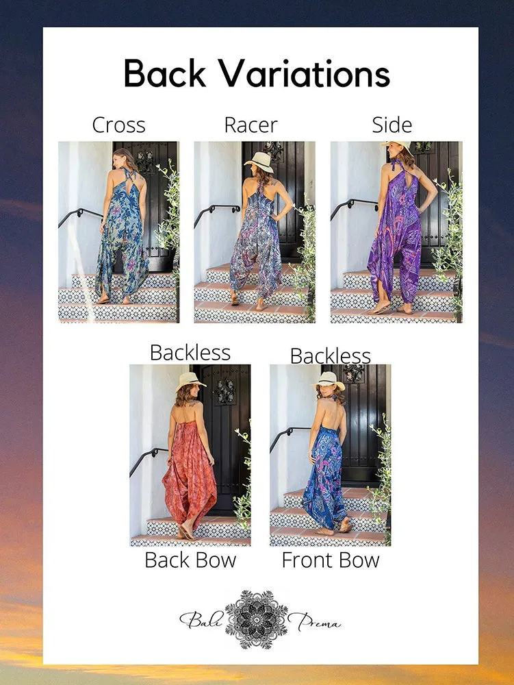 Gypsy Convertible Jumpsuit in Batik Periwinkle Rainbow Leaf