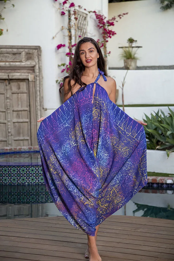 Gypsy Convertible Jumpsuit in Batik Periwinkle Rainbow Leaf