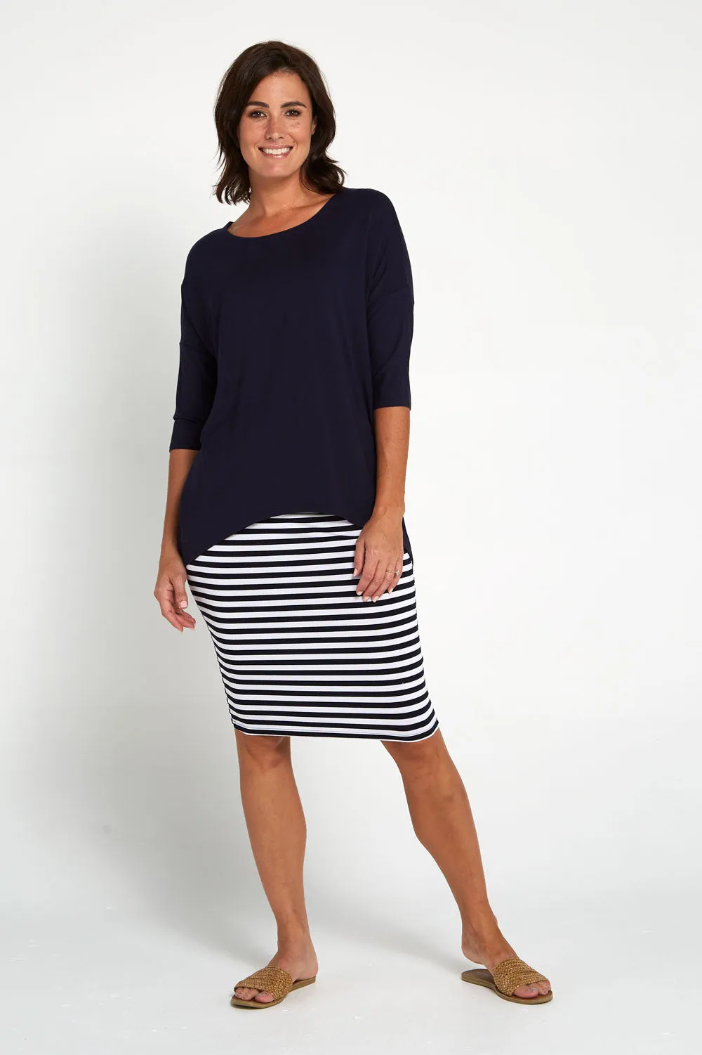 Hera Bamboo Skirt - Navy Stripe