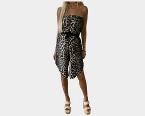 High Slit Sides Animal Print Strapless Jumpsuit - The Ibiza