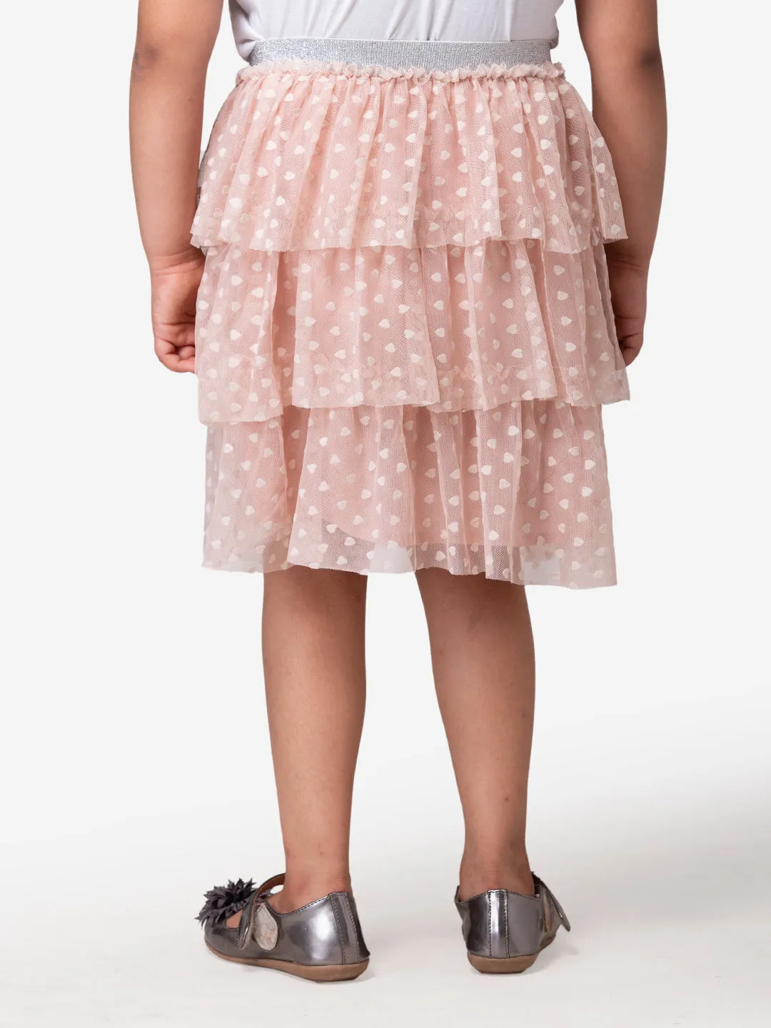 Hoop Hippo Kids Peach Gold Polka Dot Cotton Voile Lace Layered Skirt