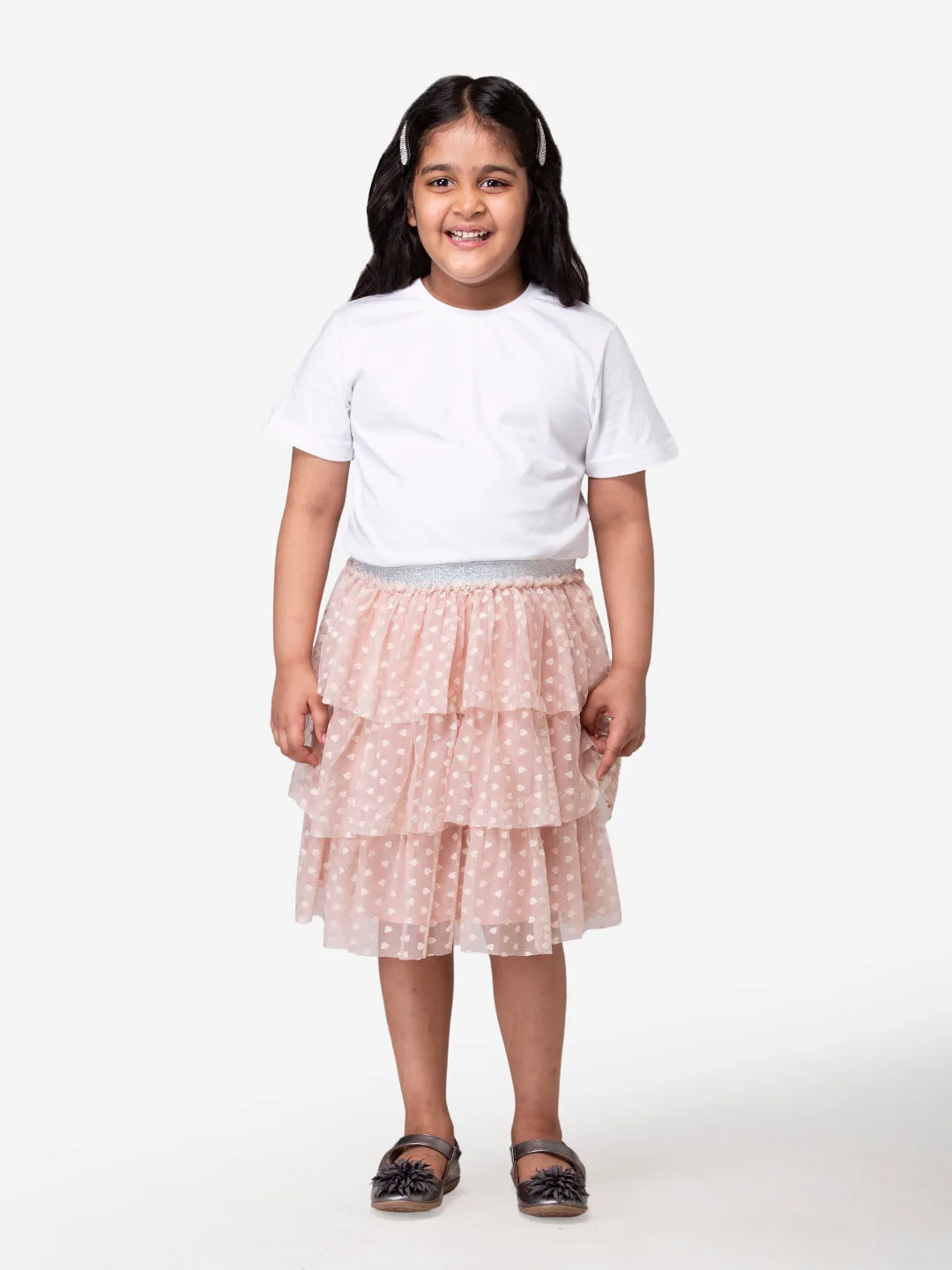 Hoop Hippo Kids Peach Gold Polka Dot Cotton Voile Lace Layered Skirt