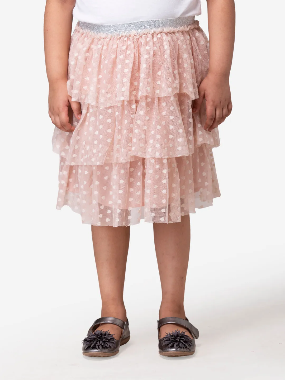 Hoop Hippo Kids Peach Gold Polka Dot Cotton Voile Lace Layered Skirt