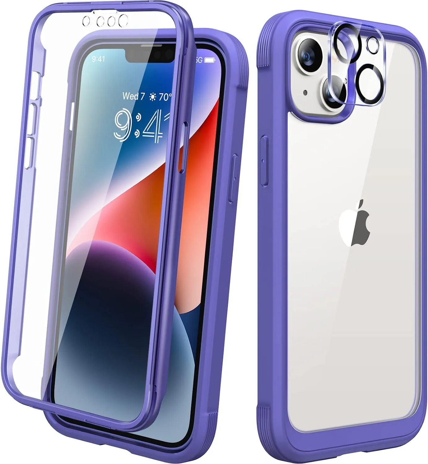 iPhone 14 Case, Full Body Rugged Case Camera Lens Protector Peri Purple