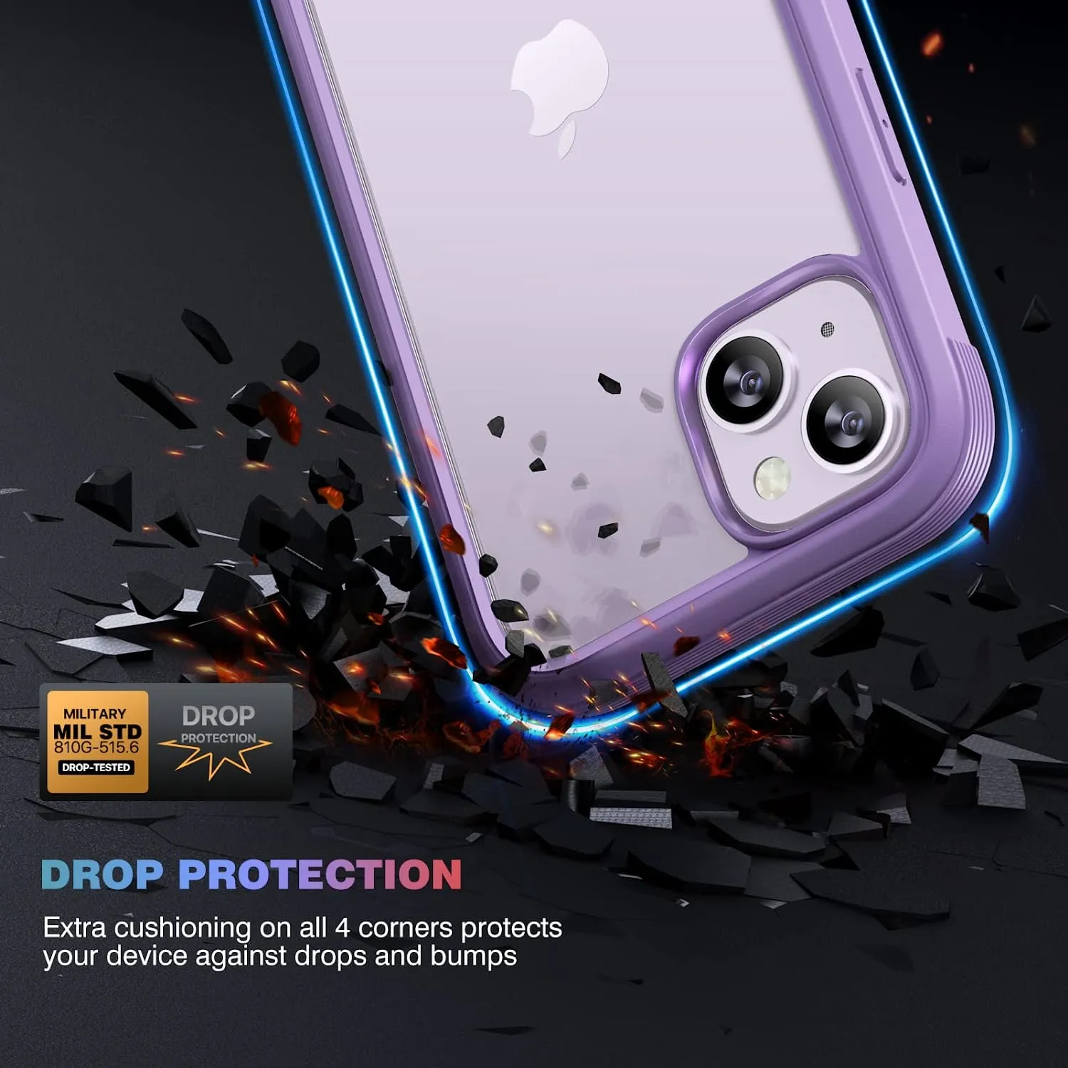 iPhone 14 Case, Full Body Rugged Case Camera Lens Protector Peri Purple