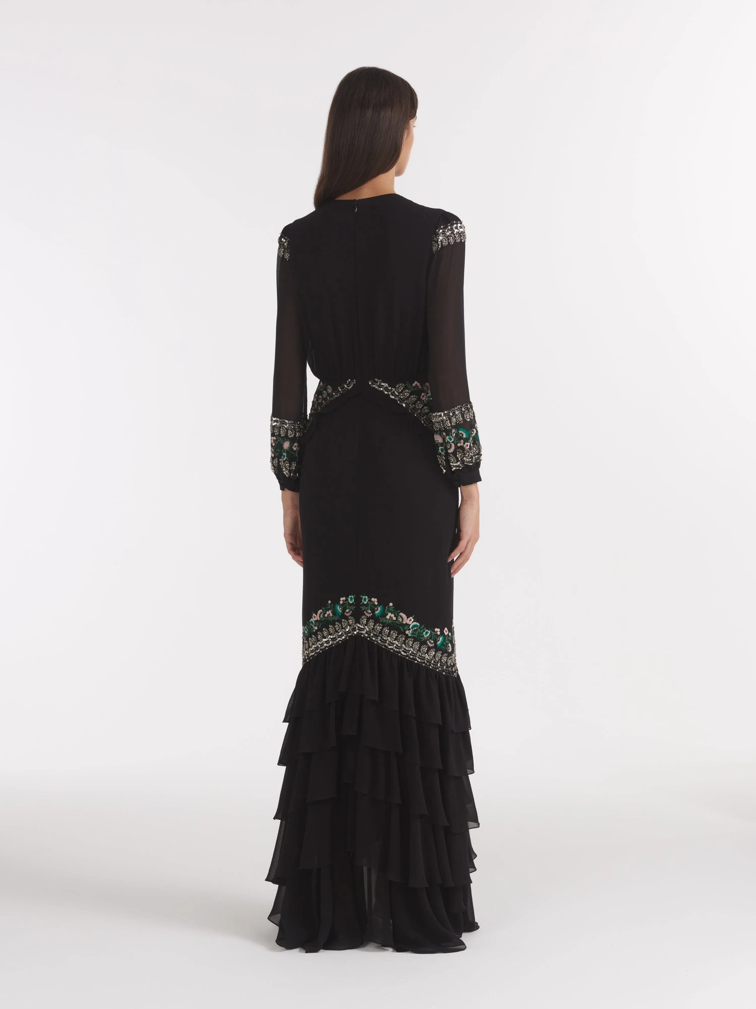 Isa Long C Dress Black Botanic Embroidery