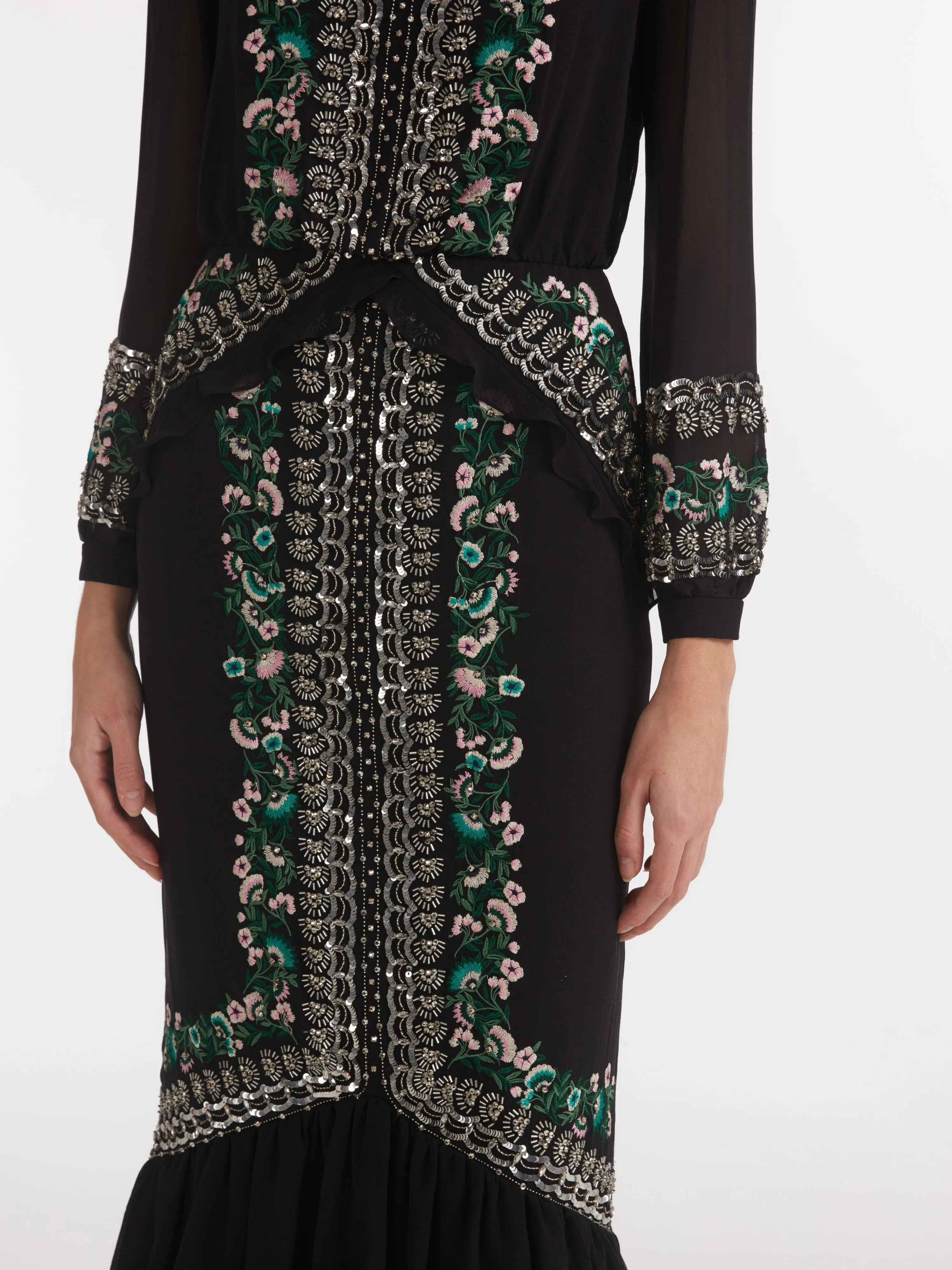 Isa Long C Dress Black Botanic Embroidery