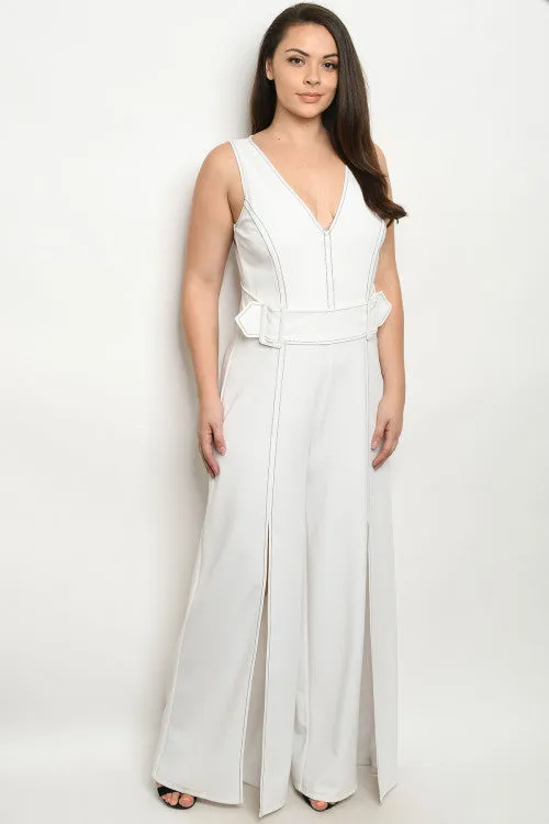 Ivory White Retro Inspired Wide Leg Plus Size Jumpsuit